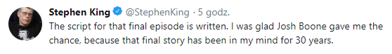 Stephen King napisał nowe zakończenie do serialu „Bastion”.